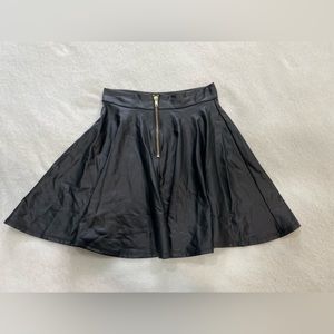 Black Pleather Mini Skater Skirt
